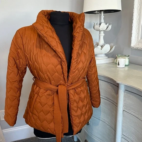 Women's Quilted Belted Jacket - NWOT Rust M - Picture 4 of 10